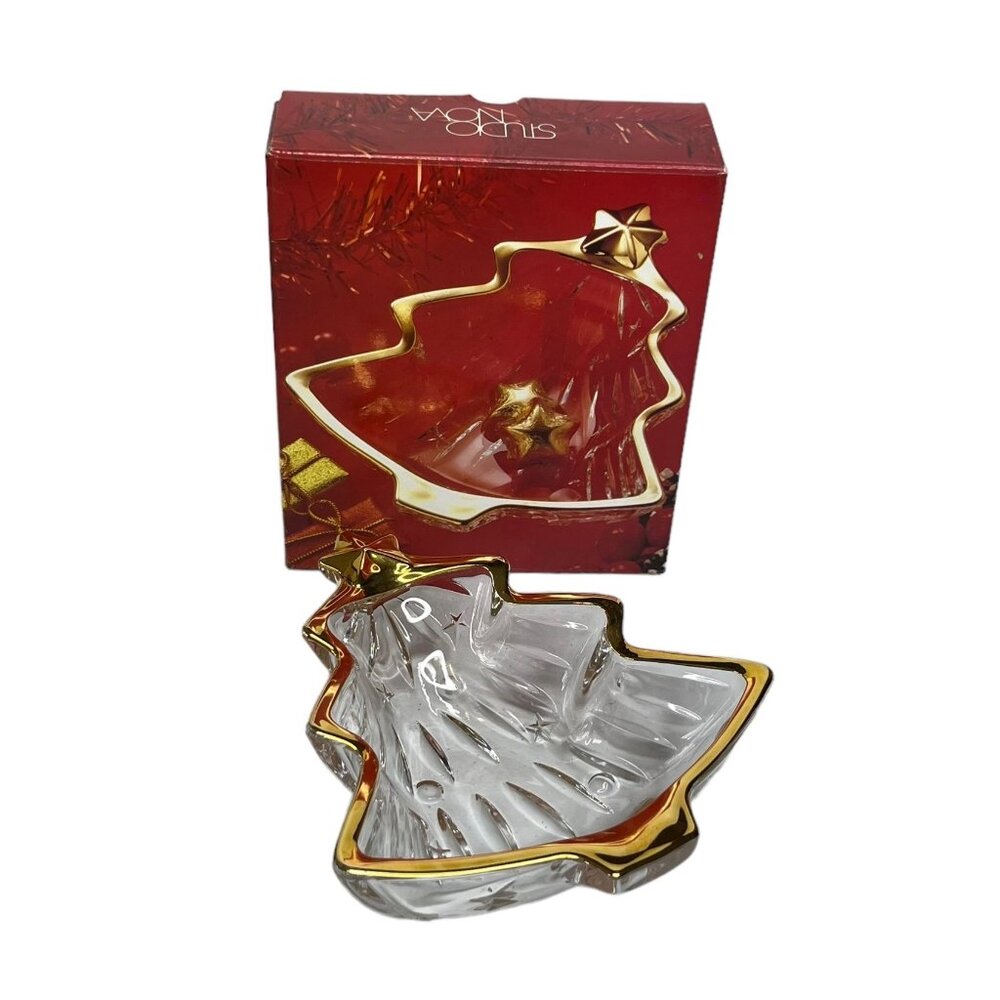 Studio‎ Nova Glass Candy Dish Yuletide Spirit Gold Trim Sweet Christmas Tree